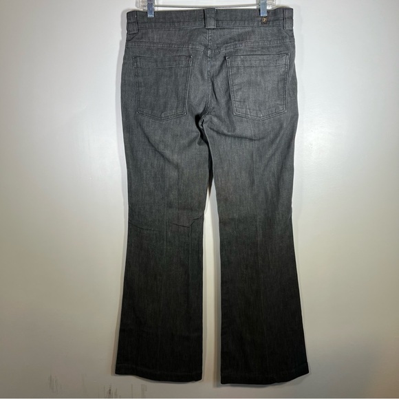 7 for All Mankind Gray Striped Flare High Rise Stretch Trouser Denim Jean SZ 32 - Picture 3 of 14